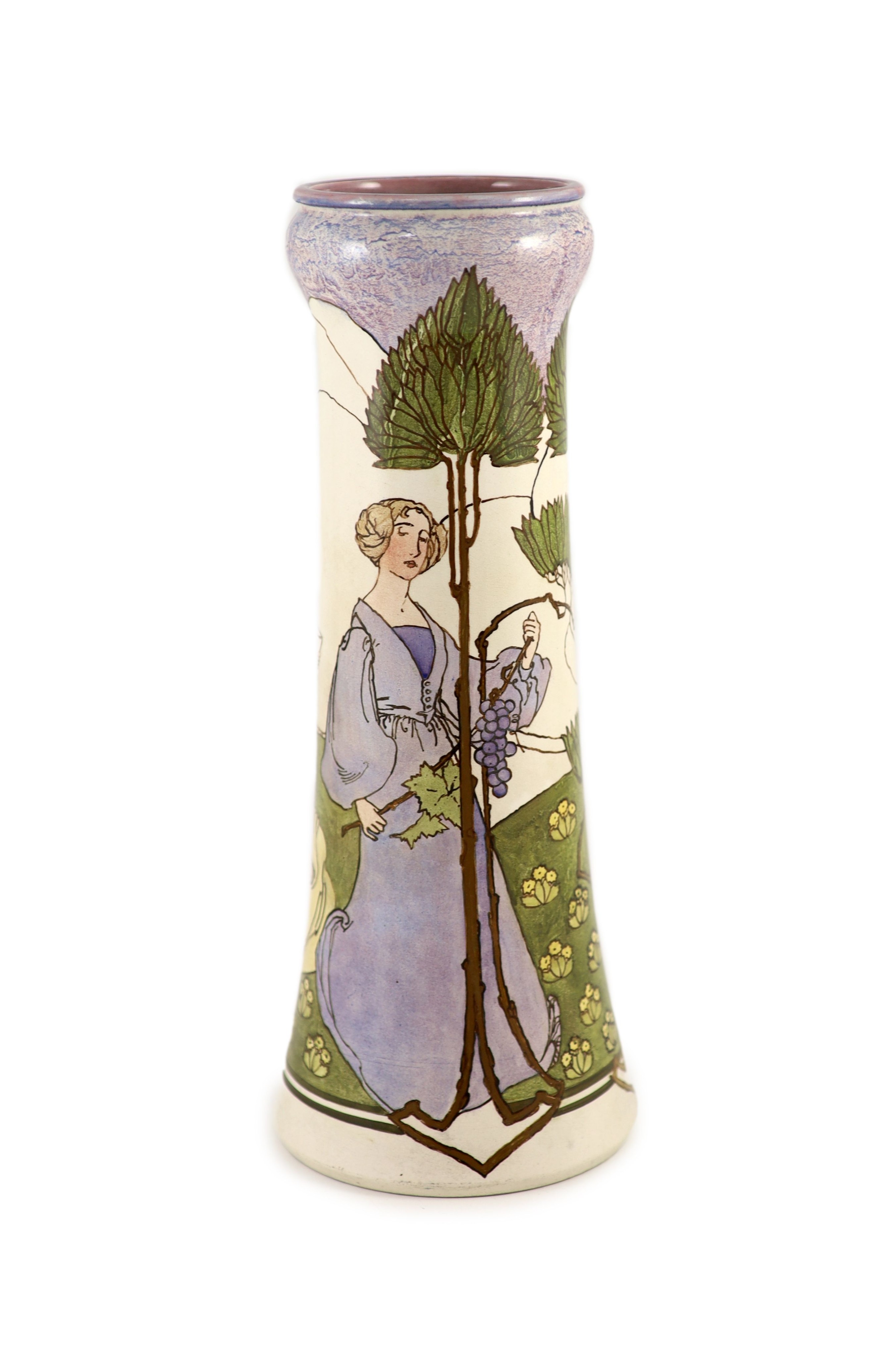 Margaret Thompson for Doulton, Lambeth - an Art Nouveau tall faience vase, c.1900